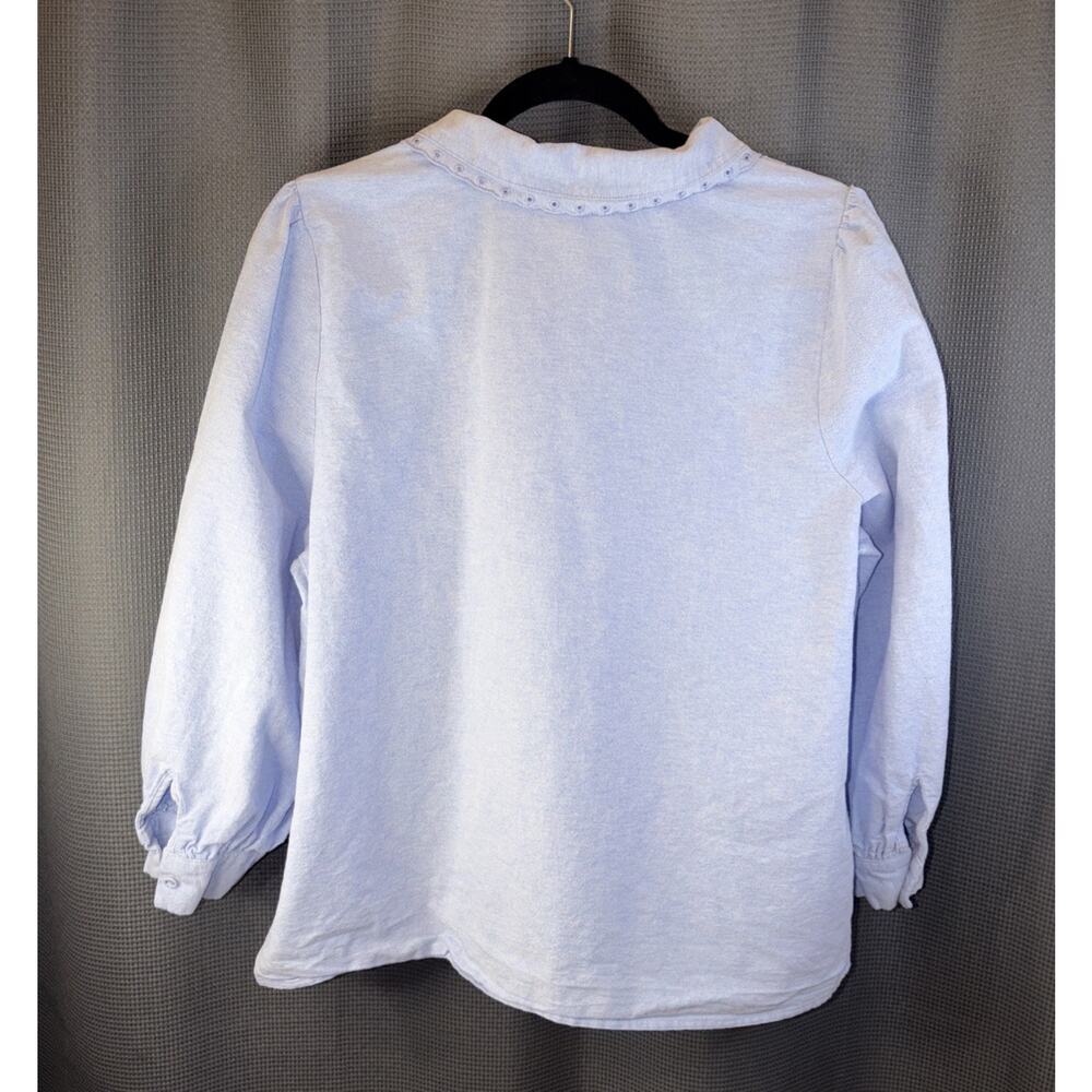 LC Lauren Conrad Blouse Women’s Plus OX Blue Peter Pan Collar Pintuck Cotton Top - Picture 2 of 7